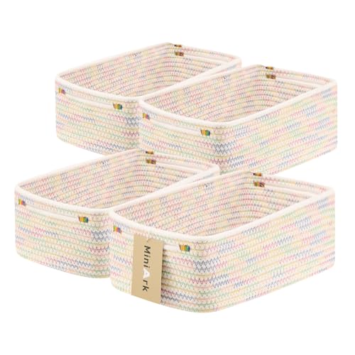 Small Storage Baskets for Organizing (4pcs-L13xW8.5xH5.1" / Rainbow Stitches)