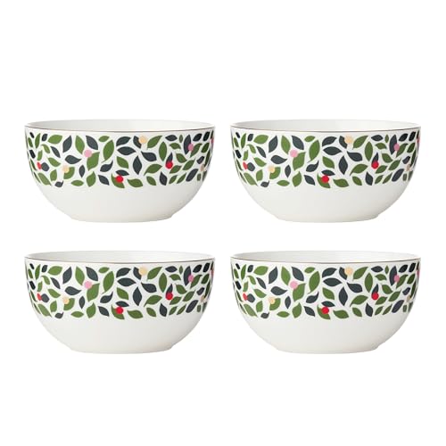 Evergreen Porcelain Christmas Cereal Bowl Set for 4 (Soup/Cereal Bowls, Set of 4)