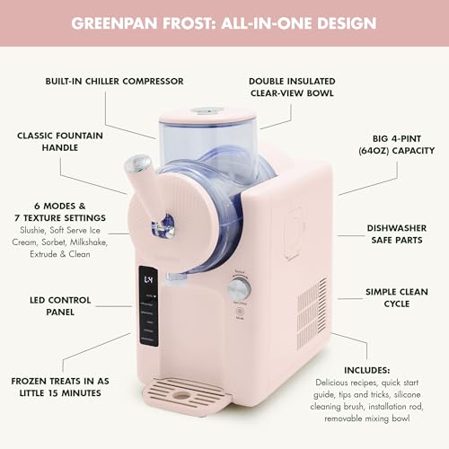 Frost Ice Cream Maker & Slushie Machine (4 Pint Ice Cream & Frozen Drink Maker / Strawberry Pink)
