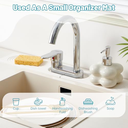 Stone Faucet Mat for Kitchen Sink Oval Hole Bathroom sink splash guard (White)