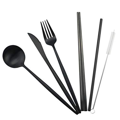 Reusable Travel Utensils (Blue Pouch / Black)