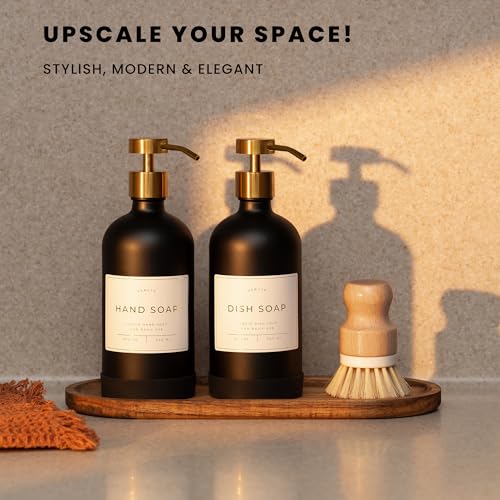 Hand and Dish Soap Dispenser for Kitchen and Bathroom (Matte Black Bottle / Brushed Gold Pump)