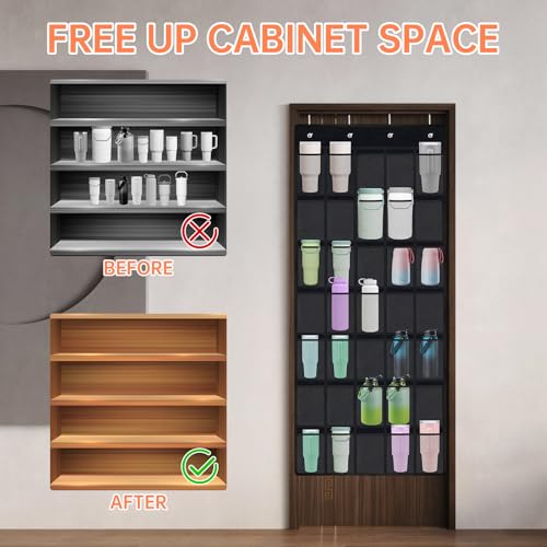 35 Pockets Door Hanging Cup Organizer Fit for Stanley Tumbler (67'' x 27.6'' / Black)