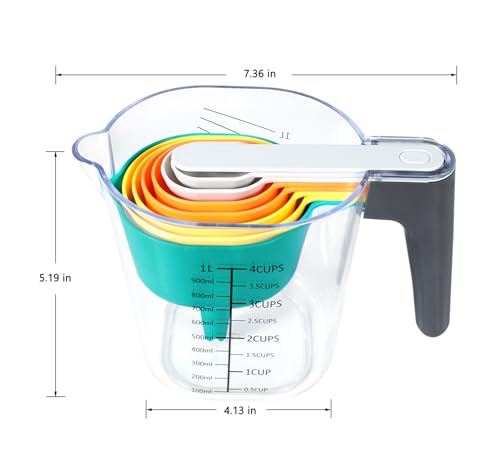 Stackable 10 Piece Measuring Cups and Spoons Set with Lids (10 Count)