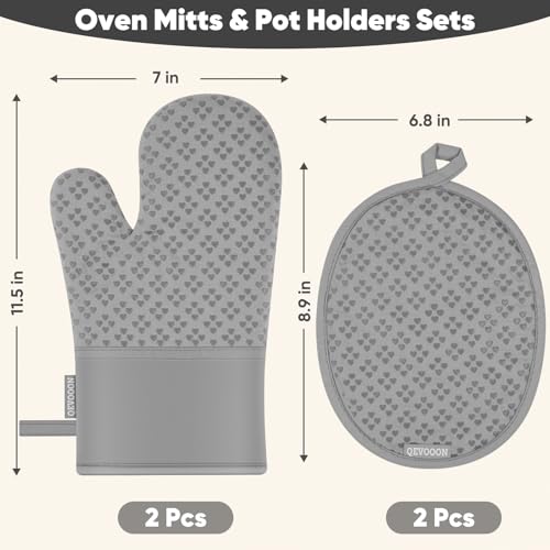 Oven Mitts and Pot Holders 4 Sets (Gray)