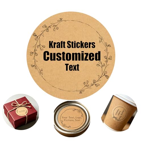 Custom Stickers Kraft Paper Labels Personalized Withe Text (100 Count)