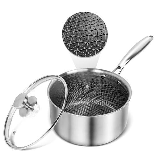 Hybrid Nonstick 2 Quart Stainless Steel Saucepan with Glass Lid (2 Quarts)