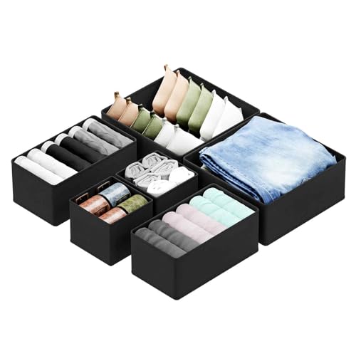 Drawer Organizer for Clothes (6 Pack / Black)