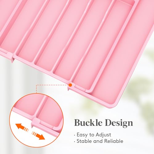 Expandable Silverware Drawer Organizer (Pink / Large (11-18''W x 14''D))