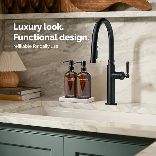 Amber Glass Soap Dispenser Set (Amber Bottle / Matte Black Pump)