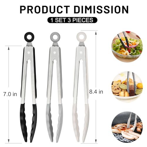 Small Silicone Kitchen Tongs 7 (Black Grey White Gradient)