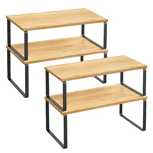 Cabinet Organizer Shelf (Black + Rustic Brown / 2*L (5.4"H) + 2*L (6.2"H))
