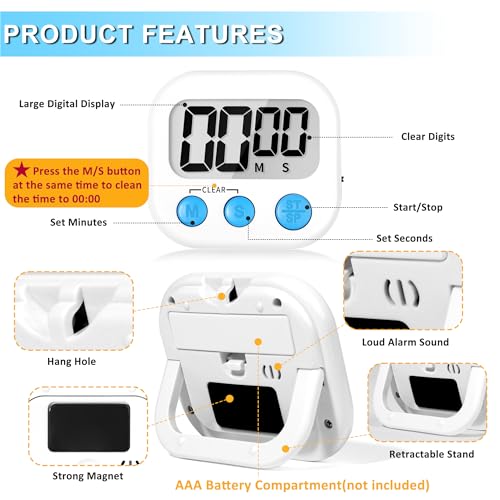 Digital Kitchen Timers for Cooking Kids Black White 6 Pack (Black & White)