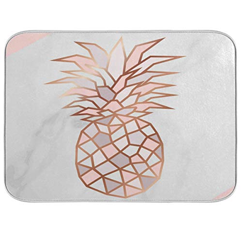 Super Absorbent Dish Drying Mat (Rose Gold Pineapple On Pink White Marble / 18" x 24")