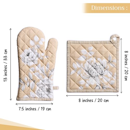 100% Cotton Oven Mitt & Pot Holder Set (040 - Pretty Autumn / 7.5" x 13" & 8" x 8" (Oven Mitt & Pot Holder))
