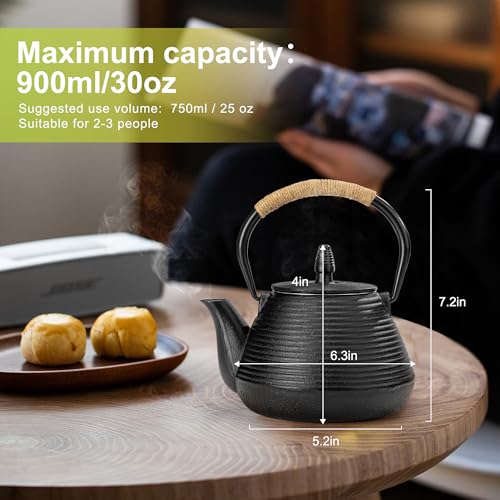 Japanese Tetsubin Tea Kettle Cast Iron Teapot with Stainless Steel Infuser 30 oz (Pagoda 30 oz / 900 ml)