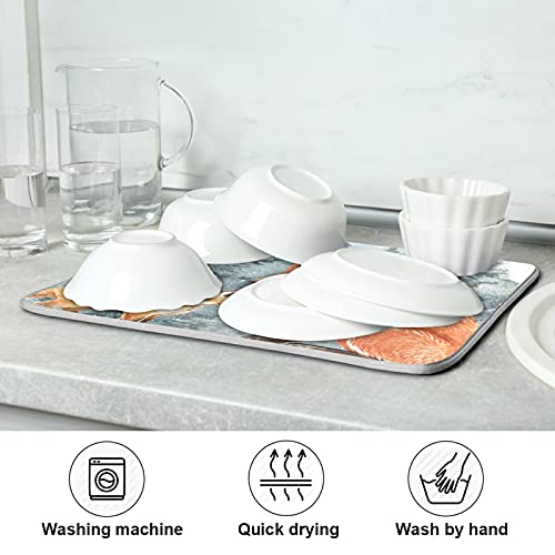 Super Absorbent Dish Drying Mat (Cute Fox Winter Christmas / 16" x 18")