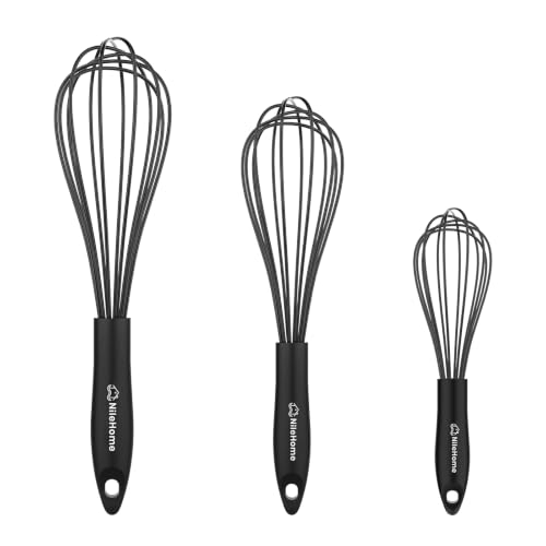 Silicone Whisk Set 8" 10" 12" Kitchen Whisk Black (Black / 3-Pack)
