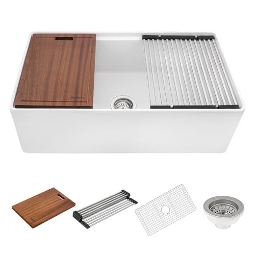 33 in White Fireclay Farmhouse Workstation Sink (33 Inch - Workstation - Single Bowl)