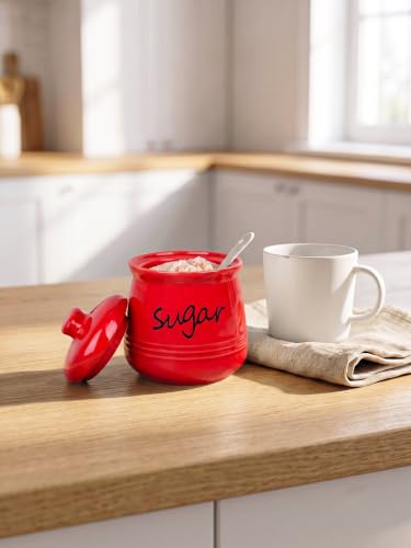 12oz Ceramic Sugar Bowl with Lid and Spoon