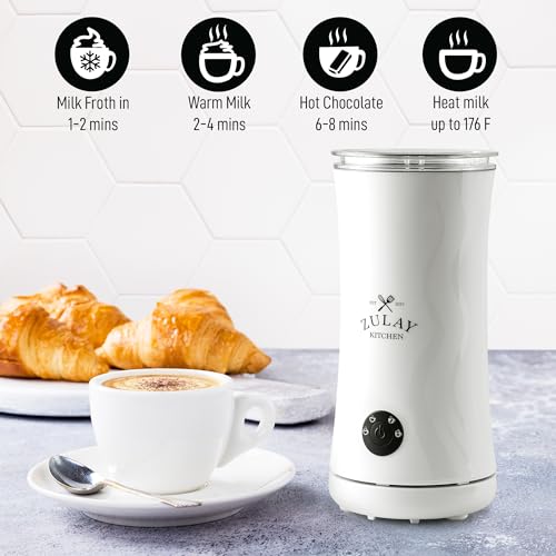 Zulay 4-in-1 Milk Frother and Steamer - Automatic Hot and Cold Foam Maker with Auto Shut Off & Temperature Control for Coffee, Latte, Cappuccino, Hot Chocolate - White (Clear White / Frother Steamer)