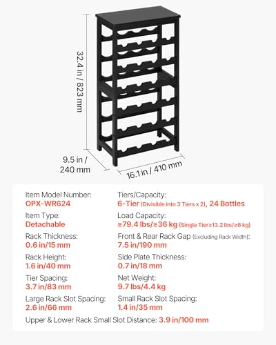 24 Bottle Detachable Wine Rack (Black / 24 Bottle)