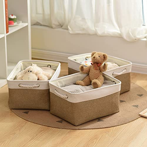 Rectangular Fabric Storage Baskets for Organizing (White&Peru / Large (Pack of 3))