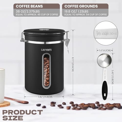 Airtight Coffee Canister 38oz Stainless Steel (Black / 38 oz)