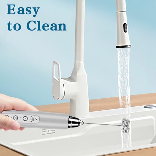 Milk Frother Wand Rechargeable Handheld Whisk Coffee 3 Speed Adjustable (Frother with stand / Silver)