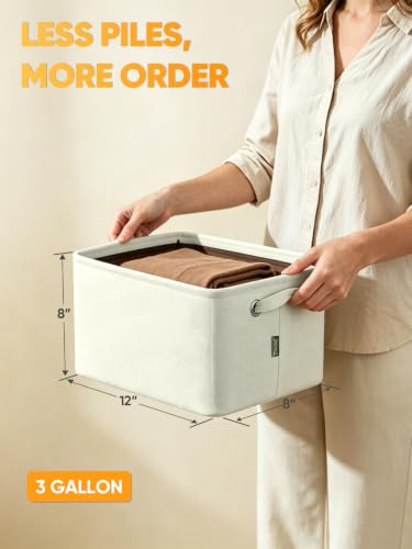 2 Pack Fabric Closet Storage Bins for Shelves (White for DIY / 2PCS/Small-12x8x8)