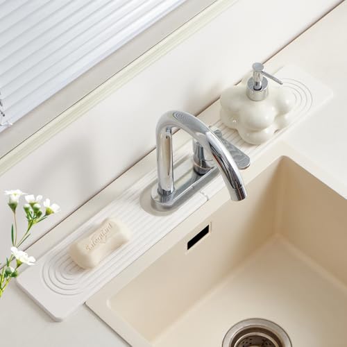 Stone Faucet Mat for Kitchen Sink Oval Hole Bathroom sink splash guard (White)