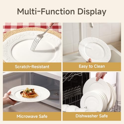 12Pcs Vintage Relief White Bone China Set (White-Retro Embossed / service for 4-12pcs)