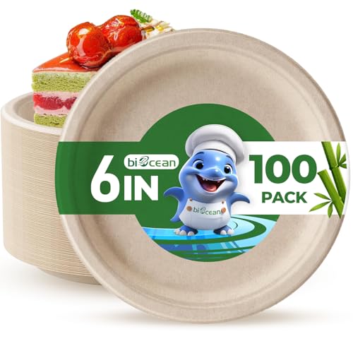 6 Inch Compostable Plates 100 Pack Heavy Duty Compostable Paper Plate (6In100PCNatural)