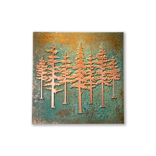 Handmade Wall Hanging Patina Art (Pine Trees / 24 inch)