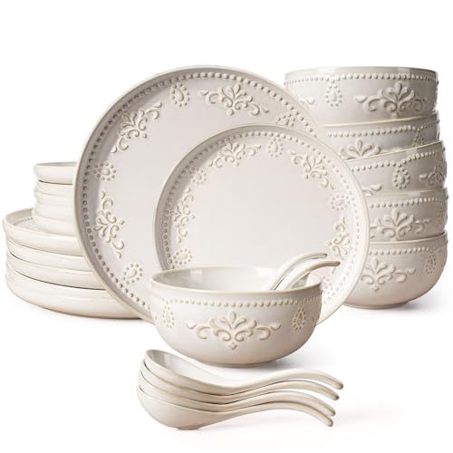 Plates And Bowls Sets (Damask Floral (24 Pieces) (White))
