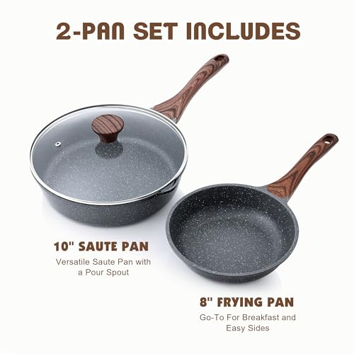 Nonstick Frying Pans (Gray / 8 Inch+3.5QT w/ Lid)