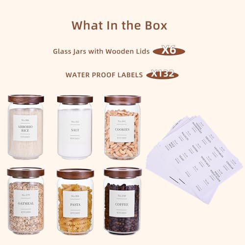 Glass Pantry Storage Jars with Acacia Airtight Lid (25OZ-6PCS)