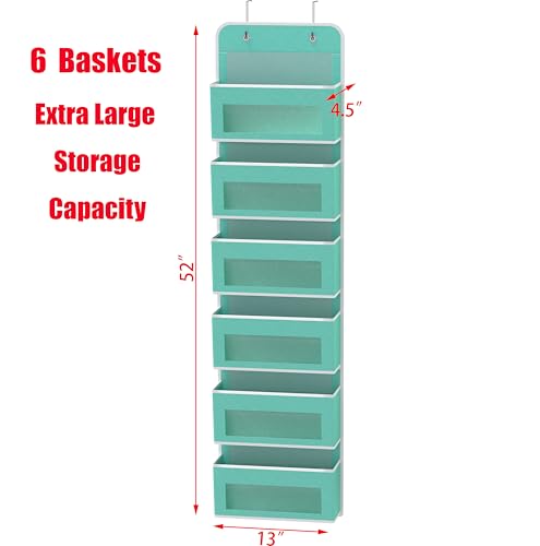 6 Clear Pocket Over Door Hanging Organizer (6 Pockets / Turquoise)
