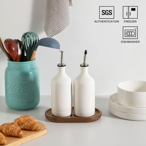 Sweejar Ceramic Olive Oil Dispenser Bottle Set (15.5 oz, Set of 2 / WhiteWhite)