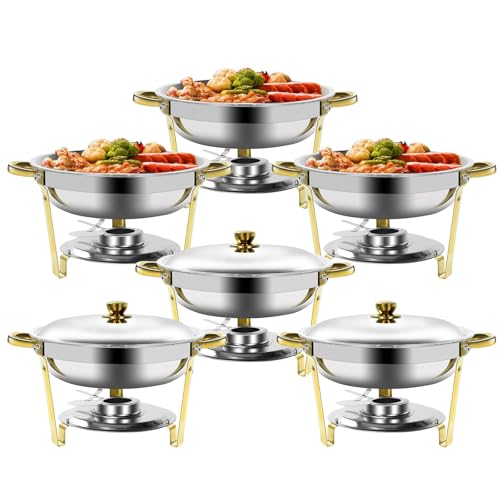 Gold & Silver Chafing Dishes for Buffet with Lid 5QT (6 PACK)