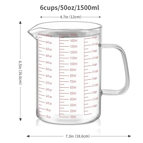 6 Cups Glass Measuring Cup (50Oz/6Cups/1.5L)