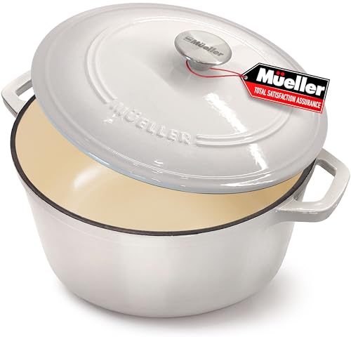 MUELLER HOME 7.5 QT Enameled Cast Iron Dutch Oven (7.5 Quart -Round / Oyster White)