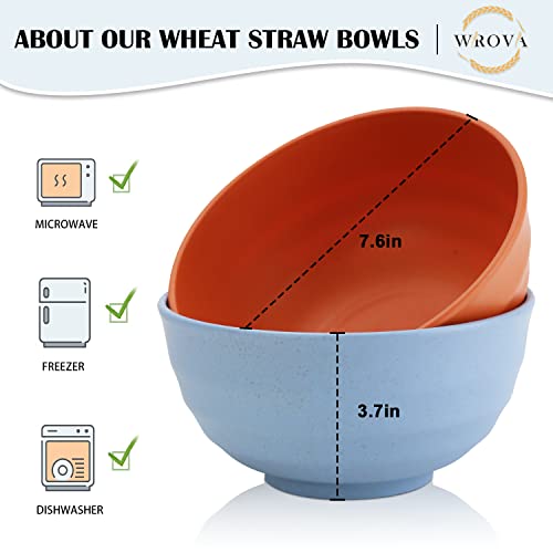Wheat Straw Bowls Set 60 OZ Unbreakable Large Cereal Set of 6 (60 oz / Yellow,Orange,Blue,Green,Beige,Navy Blue)