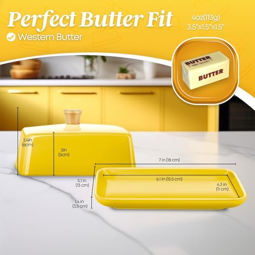 Large Ceramic Butter Dish with Lid for Countertop (Yellow / Large)
