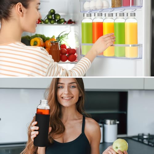 12 Pack Glass Water Bottles with Sleeves (Stylish / Black)