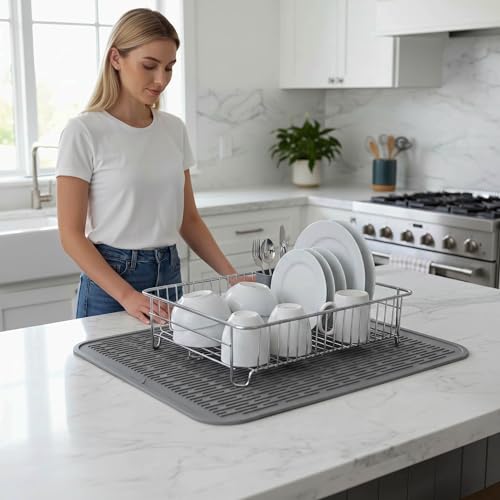 Silicone Dish Drying Mat for Multiple Usage (Gray / 24"L x 18"W)