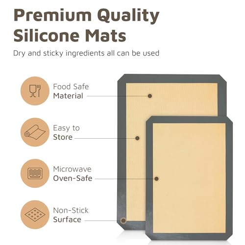 4 Pack Silicone Baking Mat Nonstick 2 Half and 2 Quarter Size (Baking Mat / 2 Half + 2 Quarter Sheets)