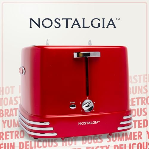 4 Slot Hot Dog and Bun Toaster with Mini Tongs (Metallic Red 4 Slot)