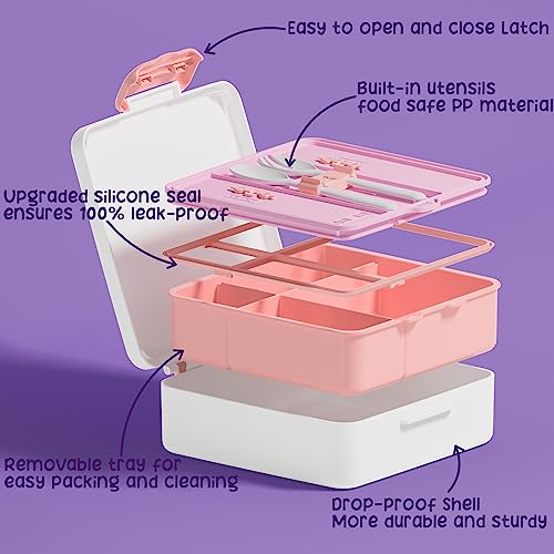 Kids Bento Lunch Box with Toddler Insulated Water Bottle Lunch Bag (A5. White Dinosaur)