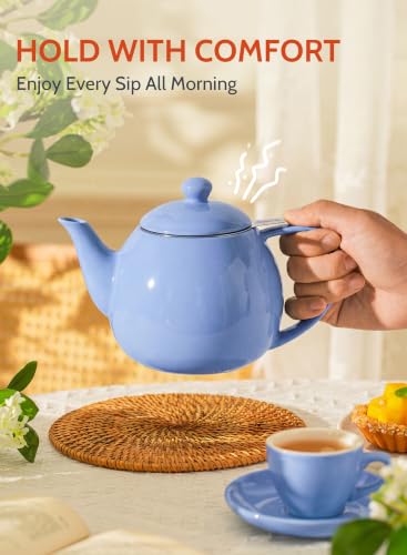 Porcelain Teapot 27 oz with Infuser for Loose Leaf Tea (Dusty Blue / 27oz (with infuser))